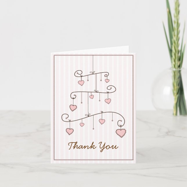 Sweet Heart Pink Baby Girl Mobile Thank You Card (Front)