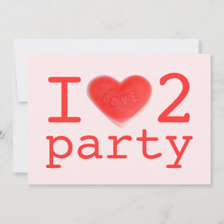 Sweet Heart Pink 'I love 2 party' invitation red