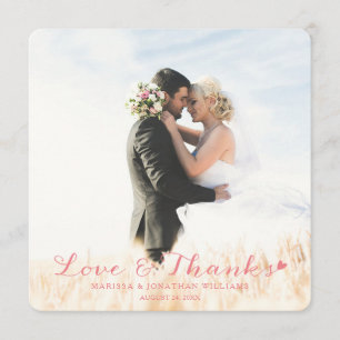 Sweet Heart Wedding Thank You Flat Card   PINK