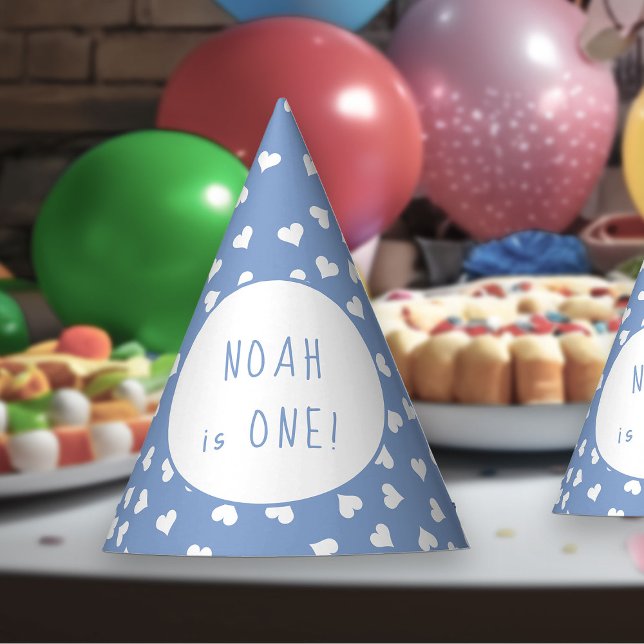 Sweet Hearts Any Age Blue Birthday Party Party Hat (Party Hats - from my Car and Balloons Valentine Birthday Collection)