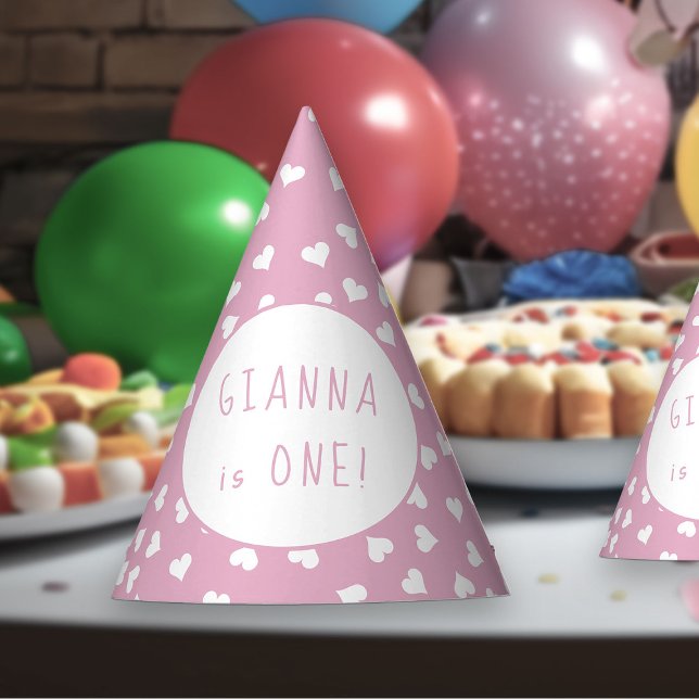 Sweet Hearts Any Age Pink Birthday Party Party Hat (Party Hats - from my Car and Balloons Valentine Birthday Collection)