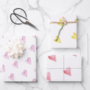 Sweet Hearts Art Love Pink Yellow Red Fun Wrapping Paper Sheet
