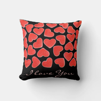 Sweet Hearts Black 'I love You' script square Cushion