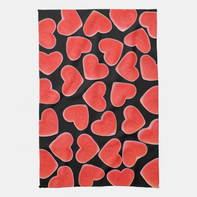 Sweet Hearts Black kitchen towel (Vertical)