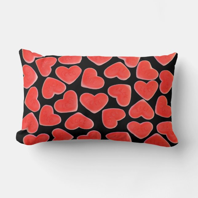 Sweet Hearts Black one side throw pillow lumbar (Front)