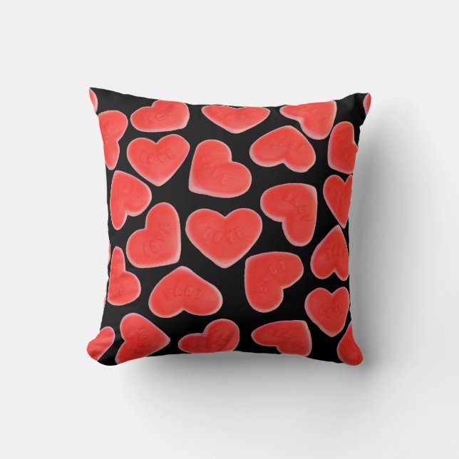 Sweet Hearts Black throw pillow square red (Front)