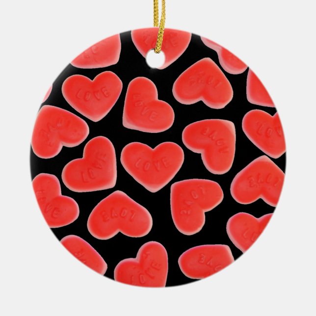 Sweet Hearts Black 'Your Text' ornament red back (Front)