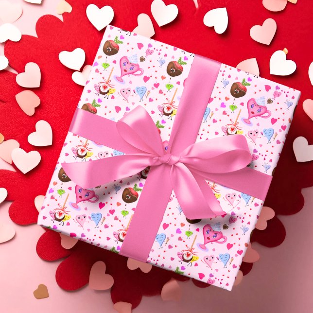 Sweet Hearts Celebrating Everywhere  Wrapping Paper (A sweet and loving Valentine's Day pattern for your sweetheart's gift. )