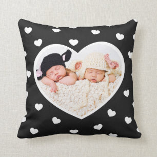 Sweet Hearts Custom Photo Pillow / Charcoal