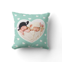 Sweet Hearts Custom Photo Pillow / Mint