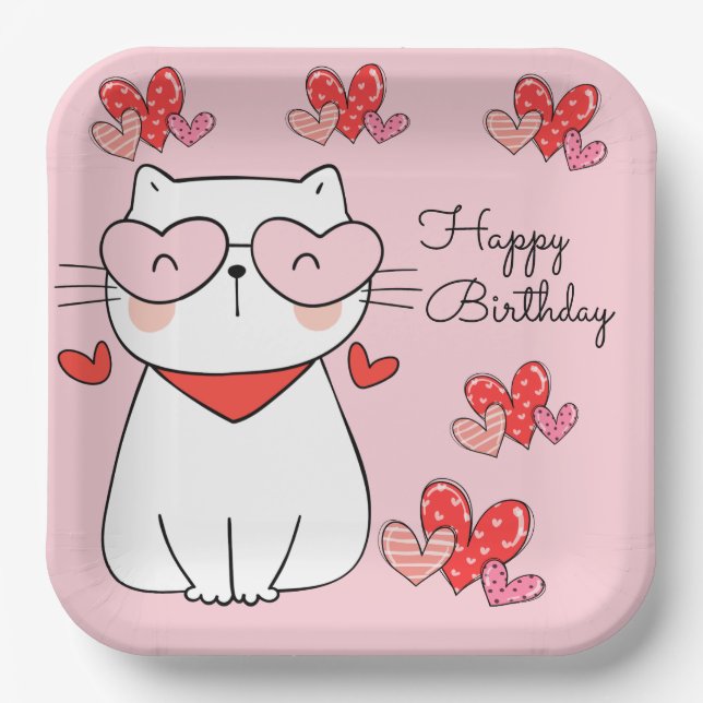 Sweet Hearts Kitten, Are You Kitten Me Birthday  P Paper Plate (Front)