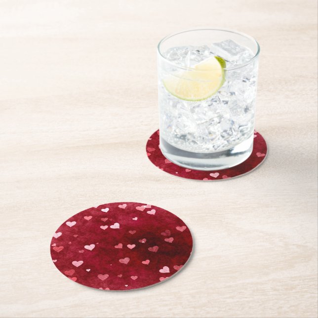 Sweet Hearts Pattern Round Paper Coaster (Insitu)