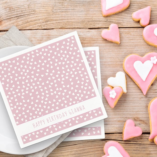 Sweet Hearts Personalised Pink Birthday Party Napkin (Party Napkins - from my Car and Balloons Valentine Birthday Collection)