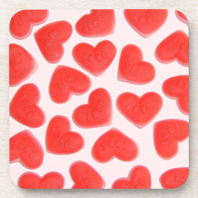 Sweet Hearts Pink cork coaster set (Front)