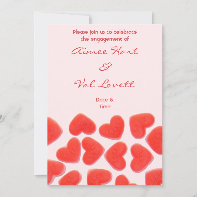 Sweet Hearts Pink 'engagement party' invitation (Front)