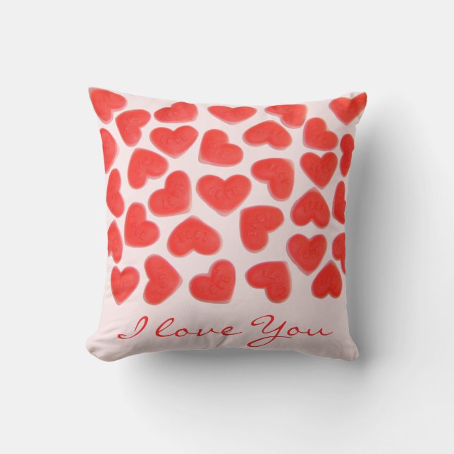 Sweet Hearts Pink 'I love You' script square Cushion (Front)
