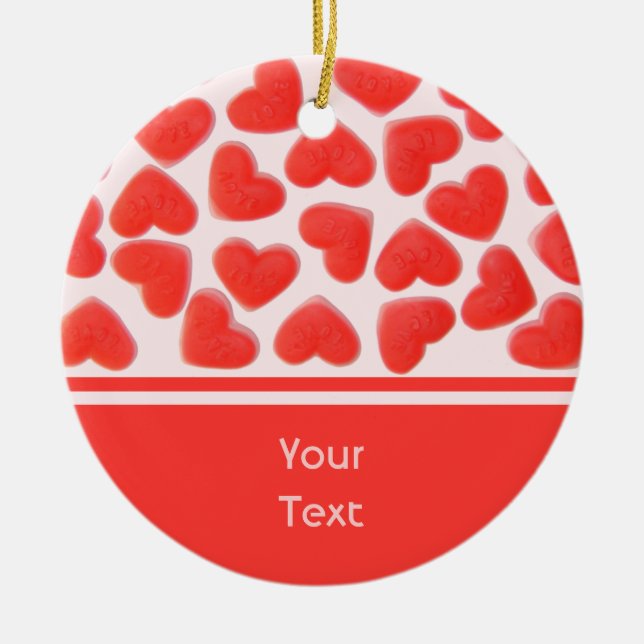 Sweet Hearts Pink 'text' 2 sides Ceramic Tree Decoration (Front)