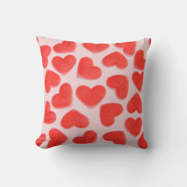Sweet Hearts Pink text throw pillow square red (Front)