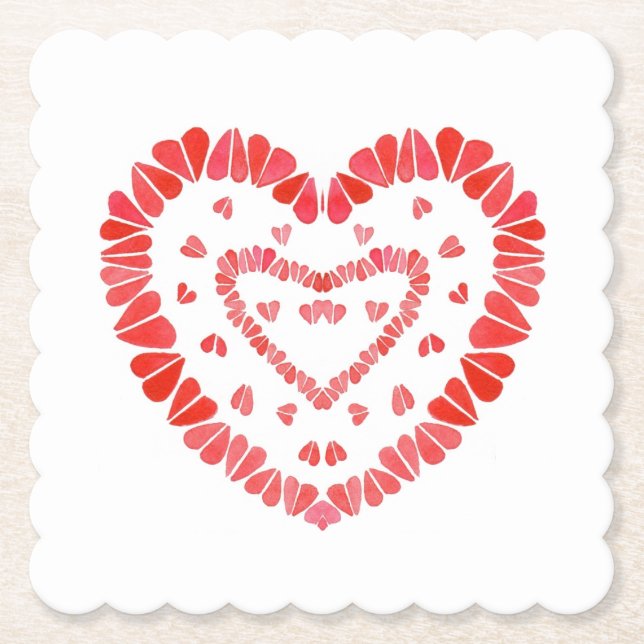 SWEET HEARTS Scalloped Square Paper Coasters (Front)