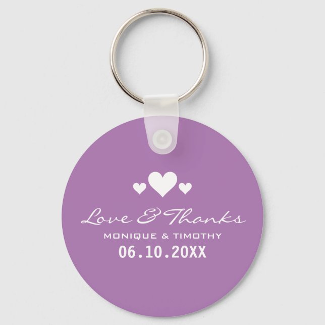 Sweet Hearts Soft Purple Wedding Thank You Key Ring (Front)