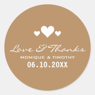 Sweet Hearts Tan Brown Wedding Thank You Classic Round Sticker
