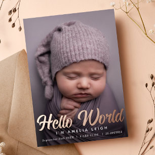 Sweet Hello World Foil Birth Photo Announcement