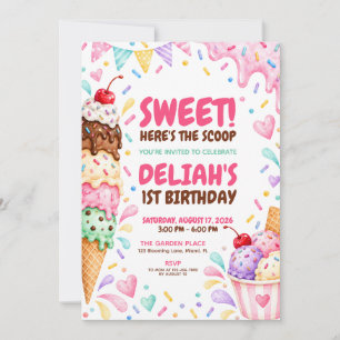 Sweet Here's the Scoop Ice Cream Birthday Invitation