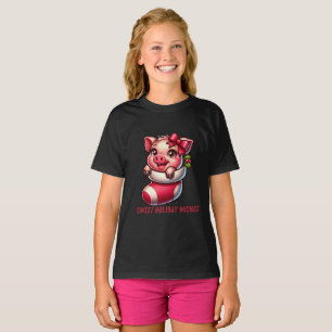 Sweet Holiday Piglet in Stocking T-Shirt