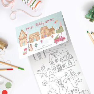Sweet Holiday Wishes Gingerbread Town Fun Colourin Tri-Fold Holiday Card