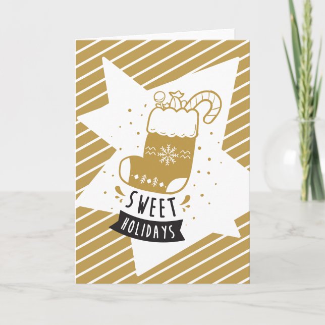 Sweet Holidays Christmas Stocking Stripe Geometric Holiday Card (Front)