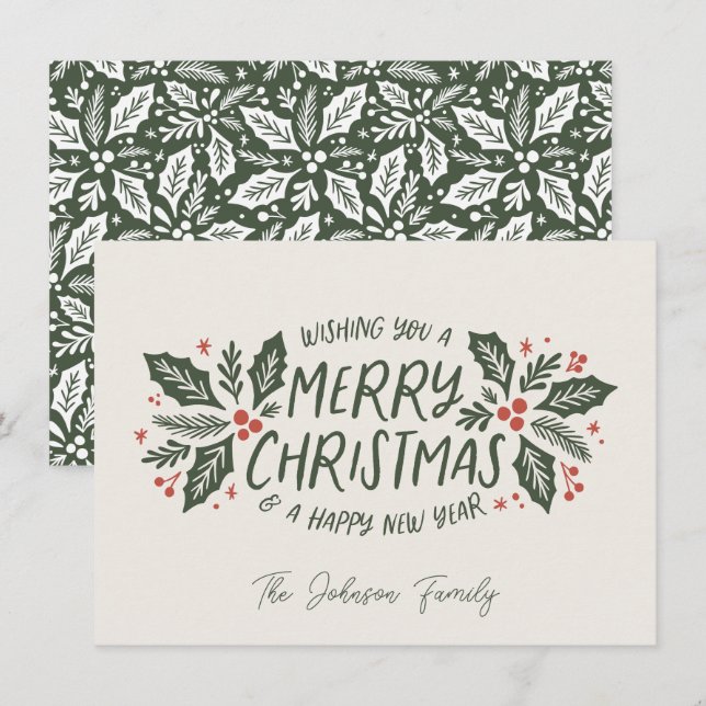 Sweet Holly Berry Christmas Evergreen Non-Photo Holiday Card (Front/Back)