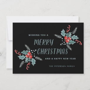 Sweet Holly Berry Christmas Non-Photo Black Holiday Card