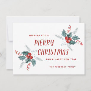 Sweet Holly Berry Christmas Non-Photo Red Holiday Card