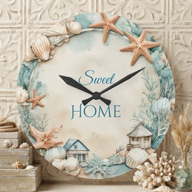 Sweet Home Coastal Beach Starfish Tropical Decor  Large Clock (Sweet Home Coastal Beach Starfish Tropical Decor Large Clock)