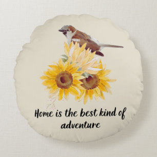 Sweet Home Quote With Sunflowers Round Pillow