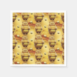Sweet Honey Bears and Bees 3D Seamless Pattern Napkin