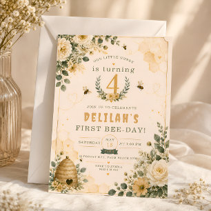 Sweet Honey Bee Birthday Party Floral Garden Invitation