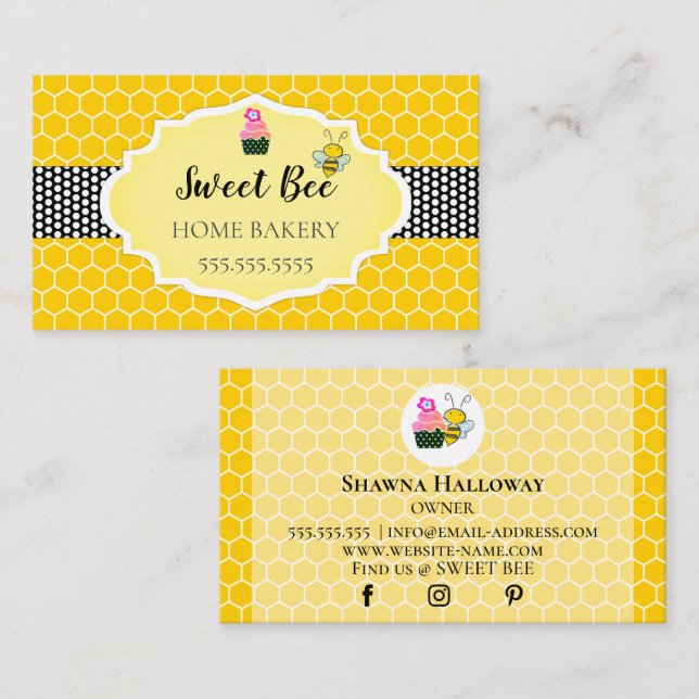 Sweet Honey Bee Cupcake Bakery Business Card (Front/Back)
