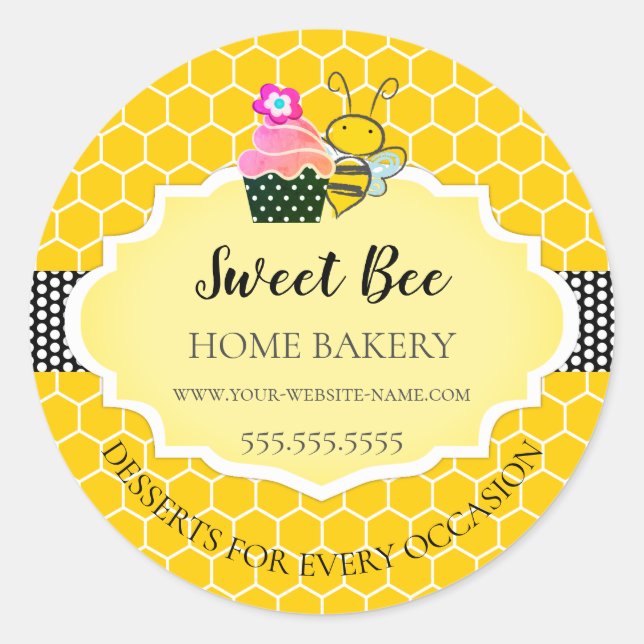 Sweet Honey Bee Cupcake Bakery Classic Round Sticker (Front)