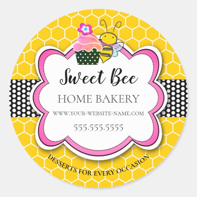 Sweet Honey Bee Cupcake Bakery Classic Round Sticker (Front)