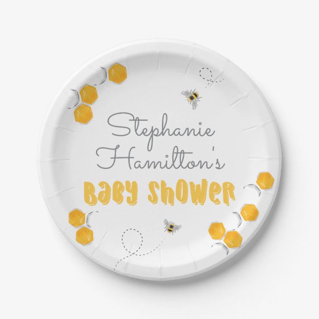 Sweet Honey Bee Gender Neutral Baby Shower Paper Plate (Front)