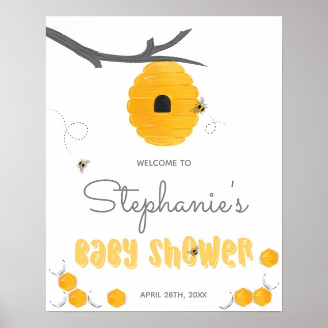 Sweet Honey Bee Gender Neutral Baby Shower Welcome Poster (Front)