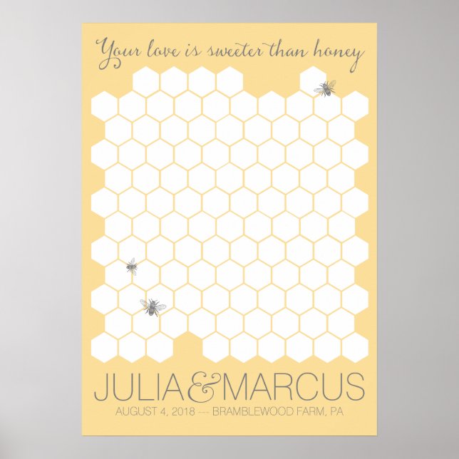 Sweet Honey Bee Guestbook Poster - CHOOSE COLOR (Front)