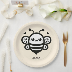 Sweet Honey Bee - Kawaii Nursery Line Art Paper Plate