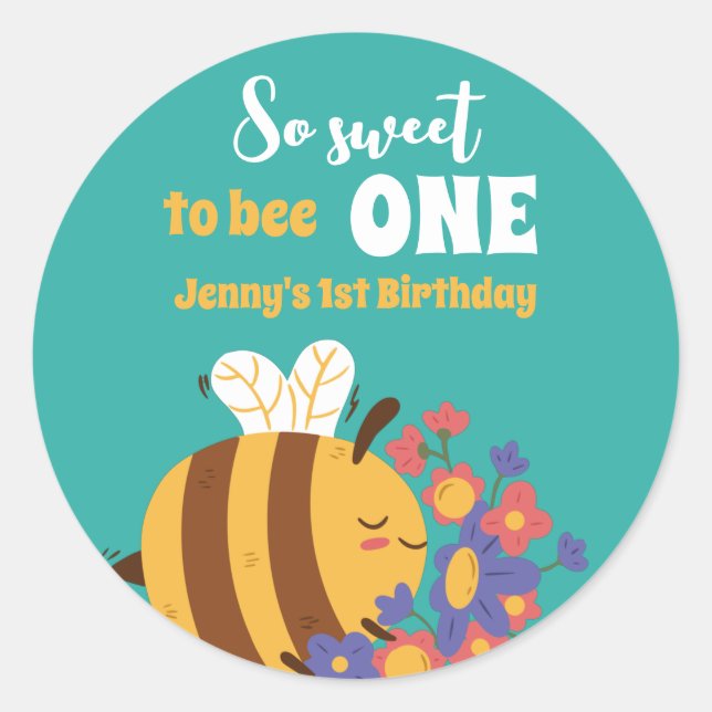 Sweet Honey Bee One Year Kids First Birthday Party Classic Round Sticker (Front)