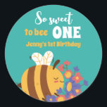 Sweet Honey Bee One Year Kids First Birthday Party Classic Round Sticker<br><div class="desc">Cute party favours for kids,  boys or girls who love animals. Perfect for kids birthday party,  party favours and thank you label. You can also customise the text for baby shower or other occasion and party.</div>