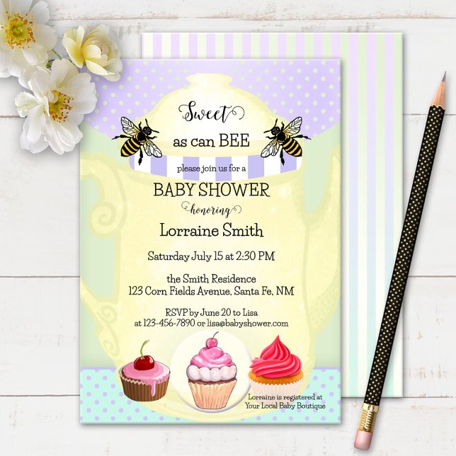 Sweet Honey Bee Tea Cupcake Baby Shower Invitation (Creator Uploaded)