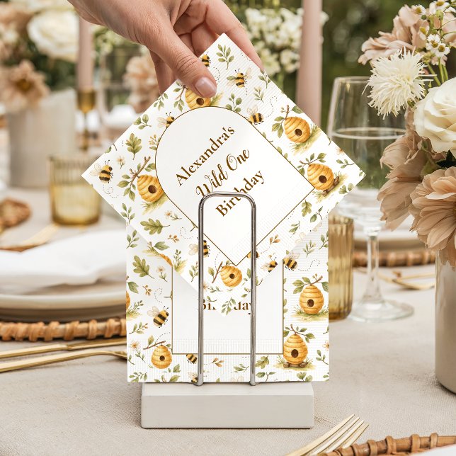 Sweet Honey Bee Wild One Birthday Napkin (Creator Uploaded)