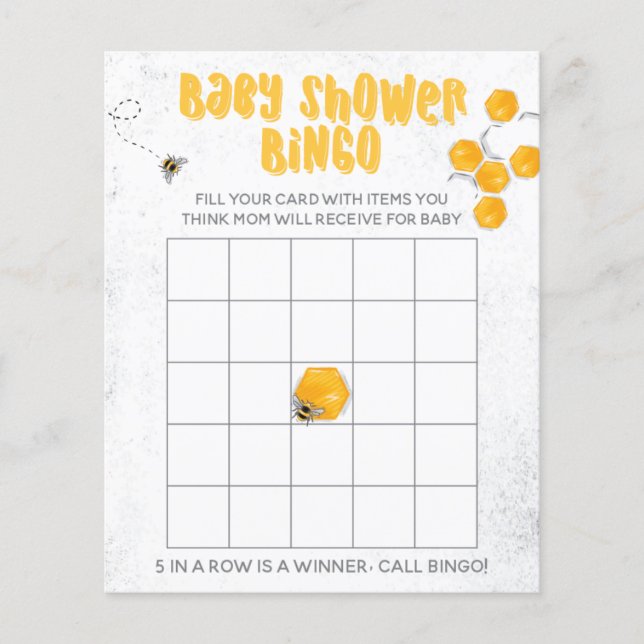 Sweet Honey Bee Yellow Baby Shower Bingo Game (Front)
