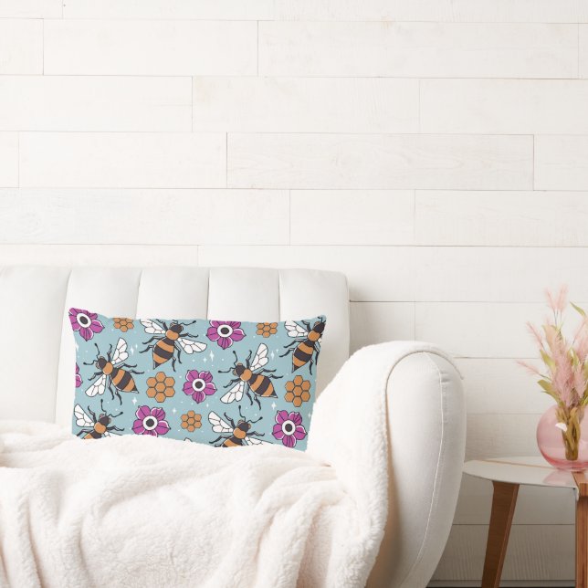 Sweet Honey Bees Pattern Lumbar Cushion (Couch)